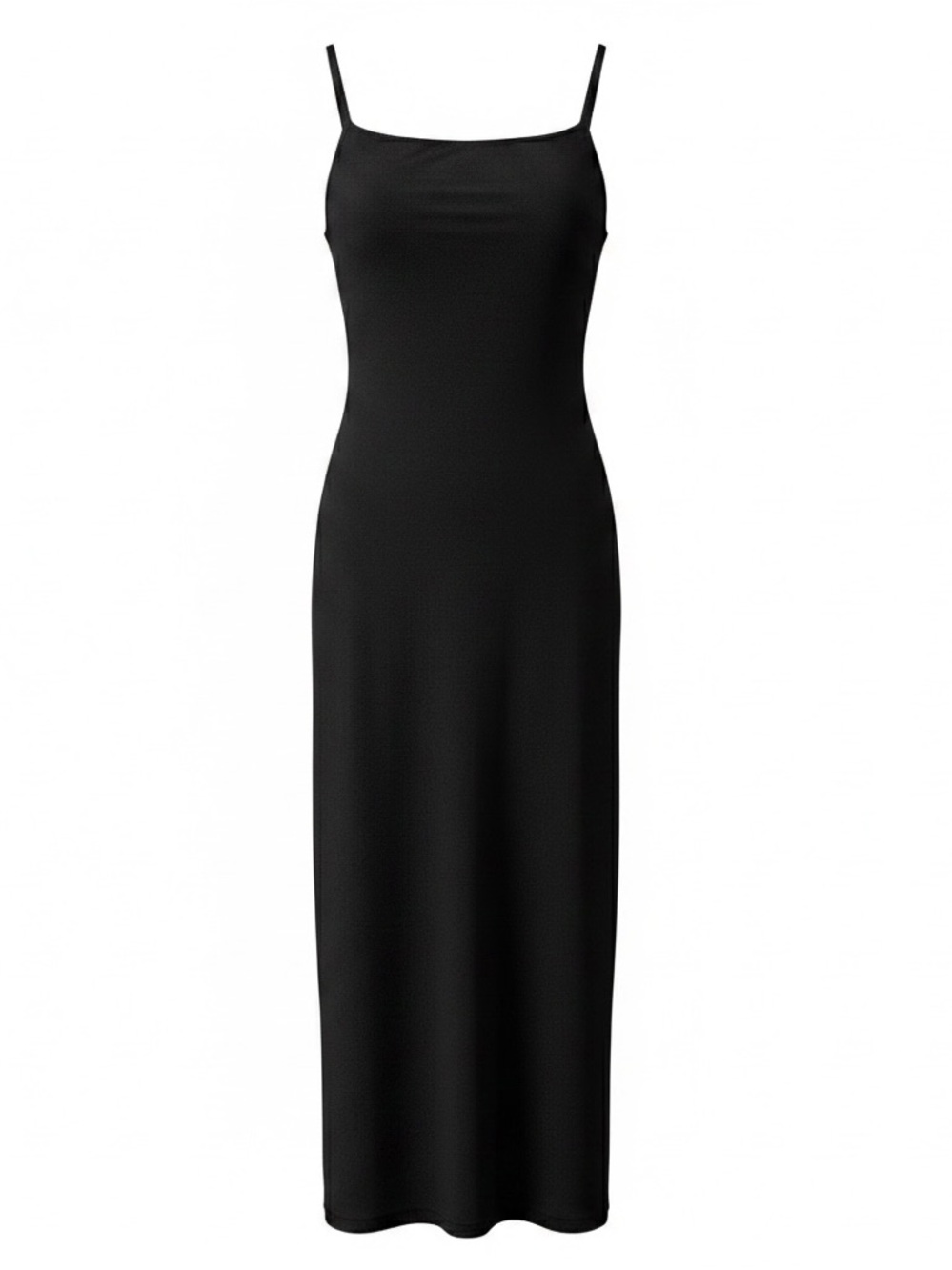 Minimalist Black Spaghetti-Strap Midi Dress- LBD